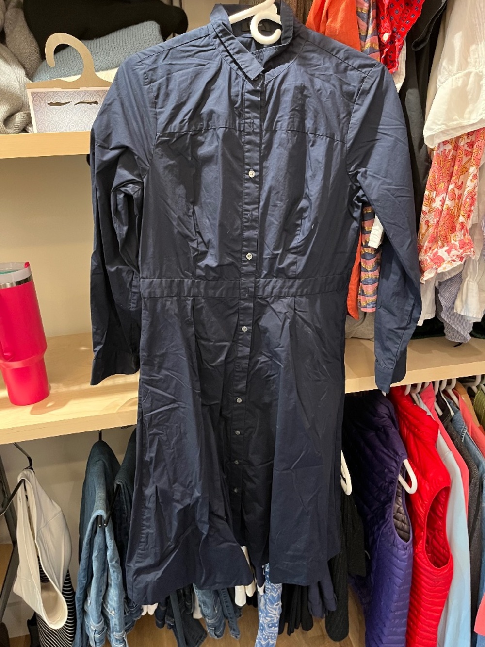 J. Crew Sz 10 Navy Long-Sleeve Shirt Dress with Waist Tie - NEW without tag